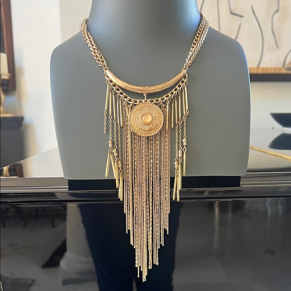 Elegant Bohemian Gold Toned Fringe Necklace
